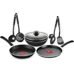 78.0% Off – Pigeon by Stovekraft Pigeon Mio Nonstick Aluminium Cookware Gift Set, Includes Nonstick Flat Tawa, Nonstick Fry Pan, Kitchen Tool Set, Nonstick Kadai with Glass Lid, 8 Pieces Kitchen Set (Black)