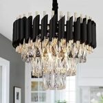 81.0% Off – Desidiya Black Mamba Modern Crystal Pendant Light 3 Tiers Black and Gold Fixtures 16” Round, Stainless Steel Tube Crystal Golden Finish Exqusite Design Pendant for Home and Office (400MM)