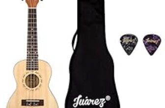 74.0% Off – Juarez Estrélla 23″ Concert Ukulele, Spruce Top, Mahogany Back & Side, ABS Binding Aquila Italian Strings, Black Diecast Machine, Rosewood Fretboard & Bridge with Gig Bag, 2 Picks, Natural