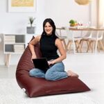 82.0% Off – Amazon Brand – Solimo Premium Faux Leather Triangle Bean Bag, Filled with Beans | Capacity: Upto 6 Ft 3 in Height, 120 Kg Weight | Tan