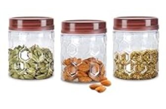 75.0% Drop – MILTON Hexa Plastic Pet Storage Jar, Set of 3, 270 ml Each, Brown | Air Tight Container | Kitchen Organiser | BPA Free