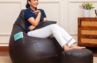 66.0% Off – Sattva Classic XXXL Combo Bean Bag with Footstool & Cushion | Faux Leather Teardrop Bean Bag for Adults & Teens | Pre-Filled with Beans | Home, Bedroom, Living Room, Office – Brown