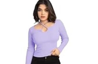 99.0% Off – Gampy Women’s Lavender Long Sleeve Top, Criss-Cross Neck Design, Ribbed Knit Fitted Casual