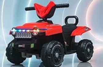 87.0% Off – Kidsmate Falcon ATV Electric Ride-On Car | 4-Wheel, 6V 4.5Ah Rechargeable Battery Car | RGB LED Lights, USB Music, Horn & Forward/Reverse Motion | Fun Ride for Kids Ages 2-5Y – Red