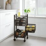 79.0% Off – HomeGrits 3-Layer Revolving Square Storage Trolley – Black Metal Swinging Basket Rack with Wheels – Space-Saving Square Organizer for Kitchen, Bathroom, Office & Home Essentials