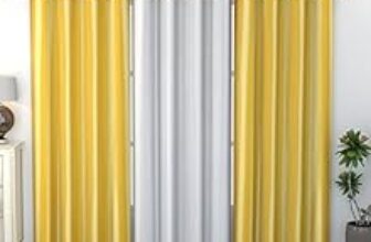 93.0% Off – IVAZA Solid Plain Polyester Window Curtains Set of 3, (4 Feet x 5 Feet, Yellow White