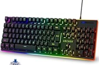 73.0% Off – Archer Tech Lab Mechanical Gaming Keyboard with Clicky Responsive Outemu Blue Switches, 25 Anti-Ghosting Keys, Backlit Keyboard Membrane, 4 RGB Breathing Effects, PC/Mac Compatible (Astra G100-Black)