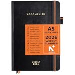 90.0% Off – NEORAH — A5 Dated WEEKLY Planner 2026 ACCOMPLISH—264 Pages of Yearly |12 Month | 52 Week+24 Hours + Notes pages for each week—Office Diary Academic diary – Hardcover [Pen Loop Attachable] (BLACK ONYX)