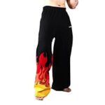 96.0% Off – Aesthetic Flame Print Wide Leg Pants for Men | Oversized Gothic Streetwear Trousers | Black Baggy Track Pants with Fire Design | Trendy Hip Hop Bottoms
