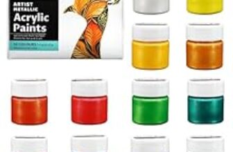 69.0% Off – Flash Metallic Acrylic Colour Set | 12 Color Set | 15ml, 1.7 fl oz Each | High Pigment Strength | Non Fading | Indoor/Outdoor | Non Toxic | Multi-Surface Paint | Pro Artist, Hobby Painters & Kid