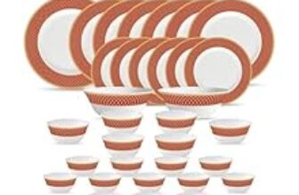 69.0% Off – La Opala Diva Sovrana Collection Opal Glass Crockery | for Family of 6 | Dinner Set 33 pcs Regent Red | Plates & Bowls for Dining | Microwave Safe | 100% Vegetarian | Extra Strong | Light & White