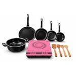 79.0% Off – SURYA K STAR 2200W Induction Cooktop Combo with 5-Piece Induction Cookware Set & 5 Wooden Spoons – 11 Pcs Ready-to-Cook Kit | Kadhai Tawa Frying Pan Saucepan Tadka Pan | Push Button