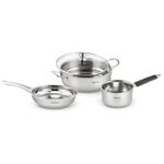 62.0% Off – Lifelong 4 piece Stainless Steel cookware Set | 22 cm Kadai & Fry Pan 22 cm with Glass Lid | 14 cm Sauce Pan | Sandwich Bottom | Induction & Gas Stove Compatible (Silver, LLSSKFS01)