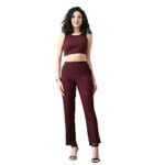 89.0% Off – UNIfringe Women’s Maroon Ribbed Sleeveless Co-ord Set | Stylish Crop Top & High-Waist Pants