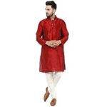 94.0% Off – SKAVIJ Men’s Dupion Silk Embroidered Kurta Pajama Mandarin Collar Ethnic Motifs Festive Party Dress