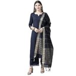 90.0% Off – RangPreet Women Rangpreet Navy Blue Solid Straight Kurta Palazzo With Dupatta Set