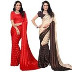 91.0% Off – Women’s Multicolor Satin Striped Printed Saree with Unstitched Blouse Piece (Pack of 2) P2_MD_RS_WB_SAT6001_2_WB_SAT6002_11_BZ