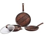 69.0% Off – CELLO Prima 3-Piece Non-Stick Aluminium Cookware Set, Woody (28 cm Dosa Tawa, 22 cm Kadai with Glass Lid, 22 cm Fry Pan) | Induction Base, PFOA-Free, Sturdy Handles, Ideal Gift Set