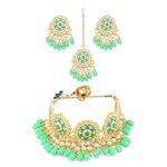 97.0% Off – ZAVERI PEARLS Green Meenakari Choker Necklace Earring Maangtikka & Ring Set For Women-ZPFK11606