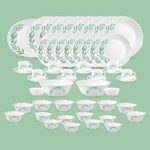 65.0% Off – La Opala Diva Classique Collection Opal Glass Crockery | for Family of 8 | Dinner Set 53 pcs Olive Trails | Plates, Bowls & Cups for Dining | Microwave Safe | 100% Vegetarian | Extra Strong | White