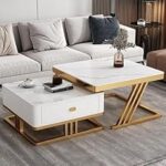 99.0% Off – RIZIK Stores™ Iron Frame Handmade Drawer Square Coffee Table/Nesting Table/Side Table/Center Table with Engineered Wood Top for Living Room/Drawing Room/Balcony (White Gold, 12″x12″)