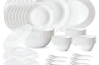 64.0% Off – Larah by Borosil Plain White Silk Series Opalware Dinner Set | 47 Pieces for Family of 8 | Microwave & Dishwasher Safe | Bone-Ash Free | Crockery Set for Dining & Gifting | Plates & Bowls | Snow