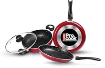 73.0% Off – Milton Pro Cook Kitchen Pride Set of 3 Non Stick Cookware | Non Induction I Cooking Pan, Kadhai with Lid, Tawa I Maroon