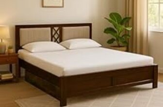 75.0% Off – EXCEL International Cross Pettern Design Solid Sheesham Wood Queen Size Bed with Drawer Storage | Double Bed with Box Storage & Upholstered Cushined Headboard for Bedroom | Rosewood, Provincial Teak