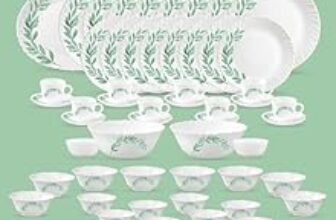 69.0% Off – La Opala Diva Classique Collection Opal Glass Crockery | for Family of 8 | Dinner Set 53 pcs Olive Trails | Plates, Bowls & Cups for Dining | Microwave Safe | 100% Vegetarian | Extra Strong | White