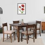 72.0% Off – EXCEL HOME 4 Seater Wooden Dining Set, Grey Upholstered Chairs, Modern Kitchen Furniture