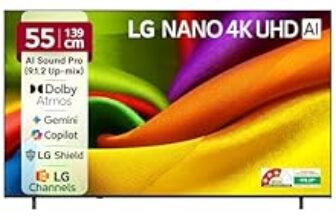 46.0% Off – LG 139 cms (55 inches) NU87 AI Series Nano 4K Ultra HD Smart webOS VA LED TV 55NU870BPLA