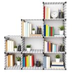 93.0% Off – Vancefame Modular Storage Shelf, 9-Cube Organizer, Stepped Design, Black Frame with Grey Checkered Pattern, 138x130x30 cm