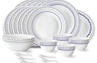 61.0% Off – Larah by Borosil Jazzblue Fluted Series Opalware Dinner Set | 33 Pieces for Family of 6 | Microwave & Dishwasher Safe | Bone-Ash Free | Crockery Set for Dining & Gifting | Plates & Bowls | White