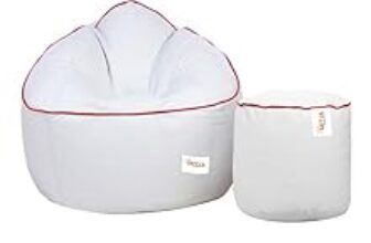 81.0% Off – Sattva Combo Muddha Bean Bag Cover and Round Footstool Cover (Without Beans) – (White with Red Piping)