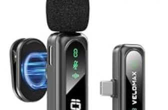 85.0% Off – VELOMAX Mic for YouTube Wireless, Noise Reduction Magnetic Clip Wireless Microphone with LED Indicator and Battery Display for Video Recording Creators (Single Mic)