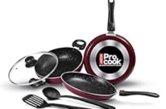 72.0% Off – Milton Pro Cook Kitchen Pride Non-Stick Cookware Set of 5 | Includes Nonstick Tawa, Frying Pan, Kadhai with Lid, Nylon Laddle & Spatula | Non-Induction Base | Peach Color