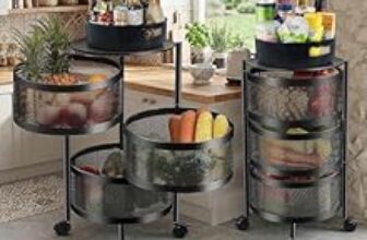 67.0% Off – HomeWiz 3-Layer Round Kitchen Trolley | Movable Storage Organizer for Fruits & Vegetables | Perforated Mesh Baskets with Solid Flat Top | Multipurpose Rack for Onion & Potato | Rust-Resistant | Black