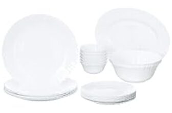 68.0% Off – Larah by Borosil Fluted Series Snow Opalware Dinner Set | 21 Piece for Family of 6 | Microwave & Dishwasher Safe | Bone-Ash Free | Crockery Set for Dining & Gifting | Plates & Bowls | White
