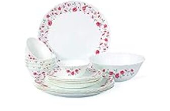 63.0% Off – Cello Imperial Red Rose Fantasy Opalware Dinner Set, 19 Pieces, White