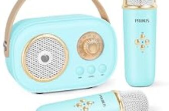 88.0% Off – PRUNUS C20 Mini Karaoke Machine,Portable Bluetooth Speaker with 2 Wireless Microphone,Toys for Girls Boys Gifts, Speaker Set Stereo Sound Enhanced Bass for Home Party Birthday(Blue)