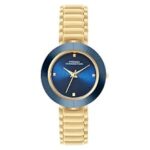 77.0% Off – French Connection Sunray Blue Round Dial with IP Gold Stainless Steel Metal Strap Watch – for Womens FCN0136UGM