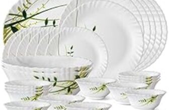 67.0% Off – Larah by Borosil Fluted Series Green Herbs Opalware Dinner Set | 27 Piece for Family of 6 | Microwave & Dishwasher Safe | Bone-Ash Free | Crockery Set for Dining & Gifting | Plates & Bowls | White