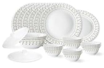 62.0% Off – Larah by Borosil Ora Gold Fluted Series Opalware Dinner Set | 23 Pieces for Family of 6 | Microwave & Dishwasher Safe | Bone-Ash Free | Crockery Set for Dining & Gifting | Plates & Bowls | White