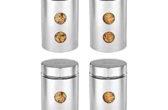 75.0% Off – Amazon Brand – Solimo Drip Window Steel Jacketed Glass Jar | Multipurpose Kitchen Organizer With See-Through Window | 1200 Ml Set Of 4 – Silver