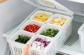 90.0% Off – ADD2CART 6-Grid Refrigerator Storage Container, Vegetable Fruit Organiser Box with Drainage, Kitchen Food Storage Box with Lid, Multicolour