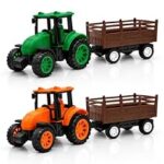 91.0% Off – NeoKiddo Toys Toy Tractor with Trailer Combo Set of 2 for Kids, Green & Orange Farm Vehicles