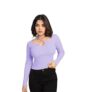 99.0% Off – Gampy Women’s Lavender Long Sleeve Top, Criss-Cross Neck Design, Ribbed Knit Fitted Casual