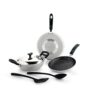 74.0% Off – Crystal Aluminum 6 Pcs Non Stick Cookware Set | Gas Stove Friendly | Tawa, Fry Pan, Kadhai with Lid, Laddle & Spatula | Durable 4 Layer Non Stick Coating | PFOA Free | White